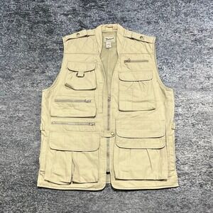 Vintage Woolrich Fishing Vest Mens Medium Beige Outdoor Utility Travel Pockets